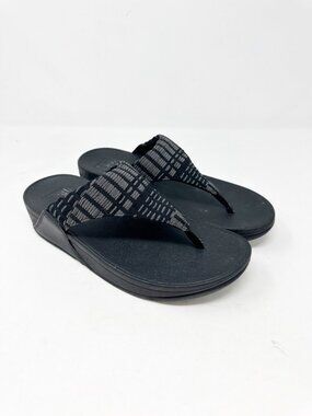 FitFlop Lulu Art Denim Toe Post Sandals Black Gray Size 7 Comfort